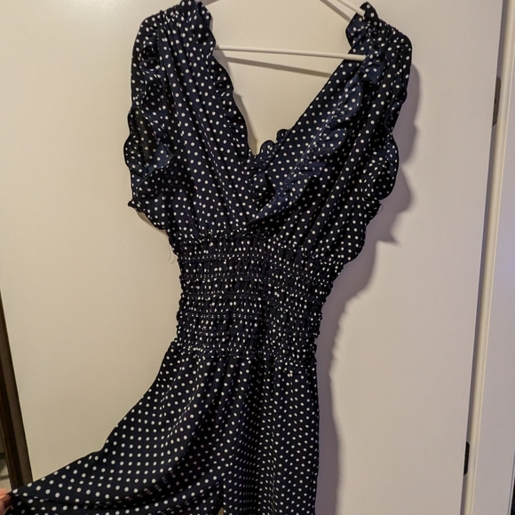 Max Studio Wide Leg Blue Polka Dot Romper - Picture 2 of 4